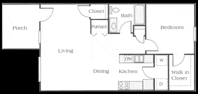 Floor plan for 1 bed, 1 bath, 812 sqft